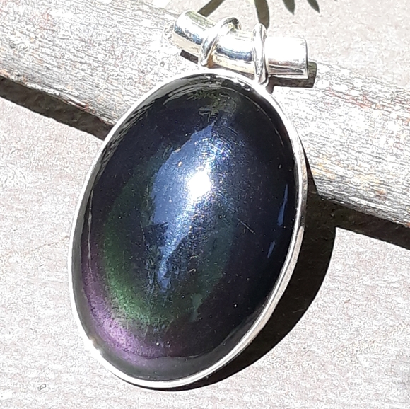 Black Obsidian Eye Silver Pendant - Picture 3 of 5